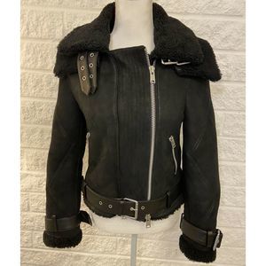 AllSaints Sheep Skin Suede Bomber Moto Jacket
